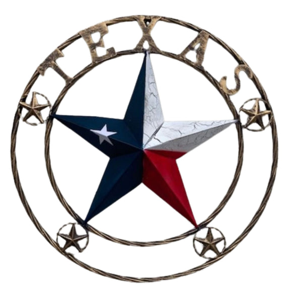 TEXAS CRACKLE STAR TWIST ROPE RING RED WHITE BLUE METAL STAR WESTERN HOME DECOR HANDMADE NEW #EH13051