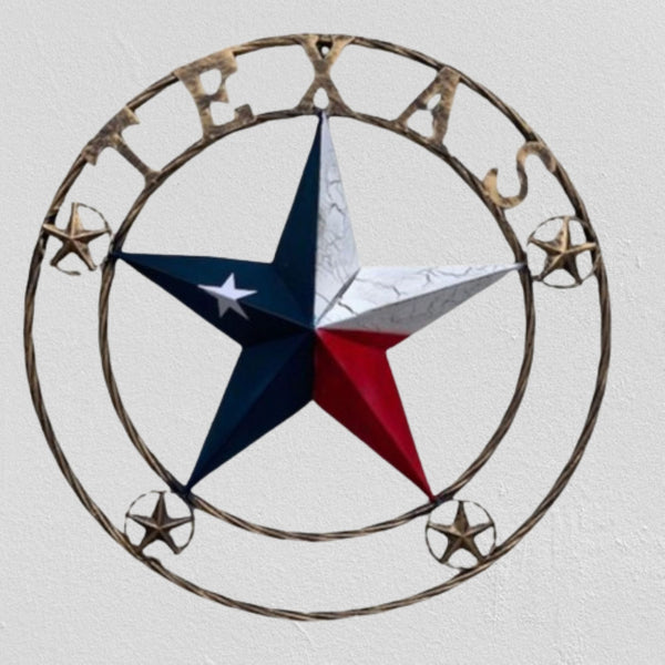 TEXAS CRACKLE STAR TWIST ROPE RING RED WHITE BLUE METAL STAR WESTERN HOME DECOR HANDMADE NEW #EH13051
