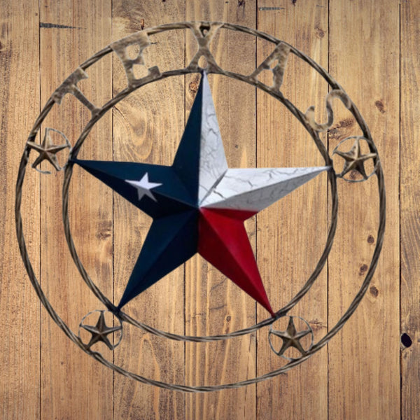 TEXAS CRACKLE STAR TWIST ROPE RING RED WHITE BLUE METAL STAR WESTERN HOME DECOR HANDMADE NEW #EH13051