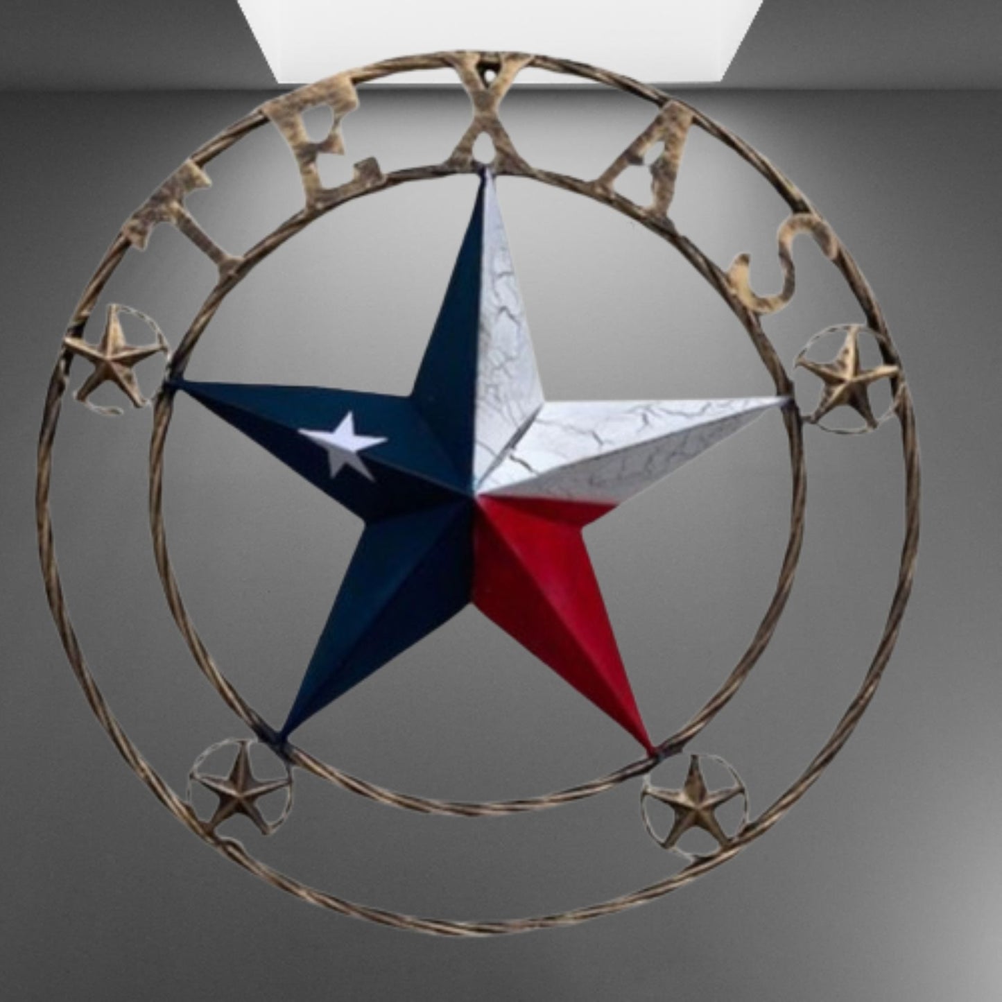 TEXAS CRACKLE STAR TWIST ROPE RING RED WHITE BLUE METAL STAR WESTERN HOME DECOR HANDMADE NEW #EH13051