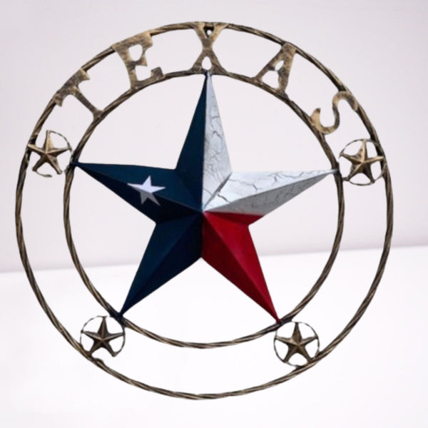TEXAS CRACKLE STAR TWIST ROPE RING RED WHITE BLUE METAL STAR WESTERN HOME DECOR HANDMADE NEW #EH13051