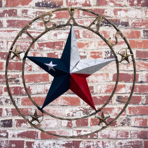 TEXAS CRACKLE STAR TWIST ROPE RING RED WHITE BLUE METAL STAR WESTERN HOME DECOR HANDMADE NEW #EH13051