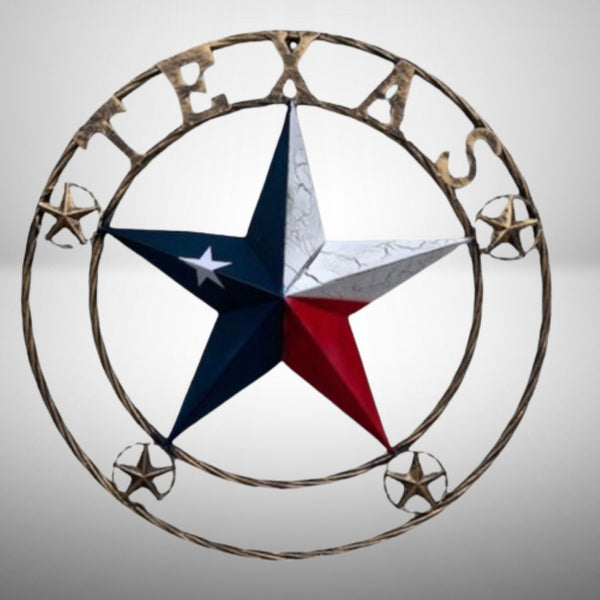 TEXAS CRACKLE STAR TWIST ROPE RING RED WHITE BLUE METAL STAR WESTERN HOME DECOR HANDMADE NEW #EH13051
