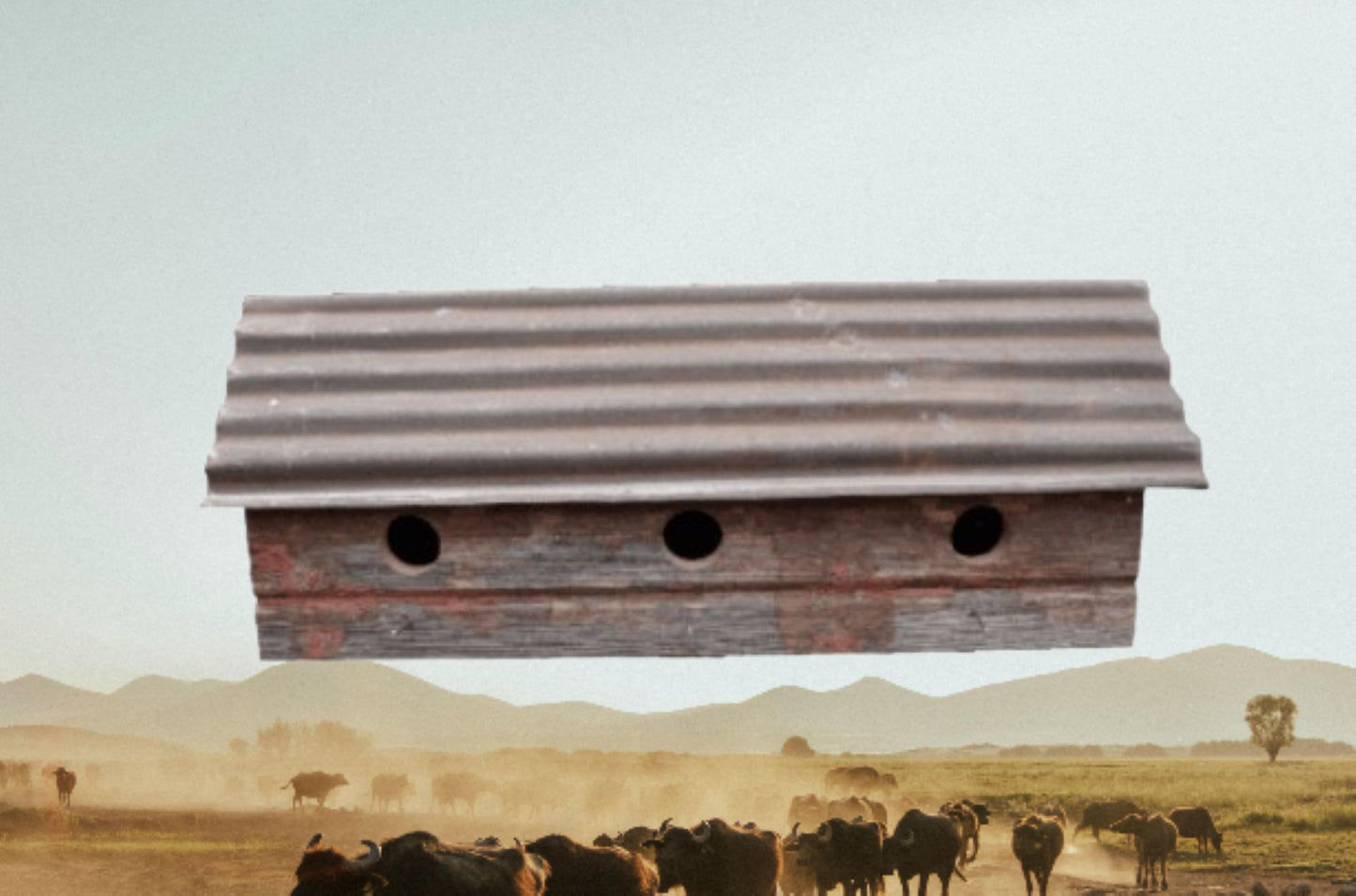 3 HOLE BIRDHOUSE 24"L BARN WOOD WESTERN HOME DECOR HANDMADE #EH13535