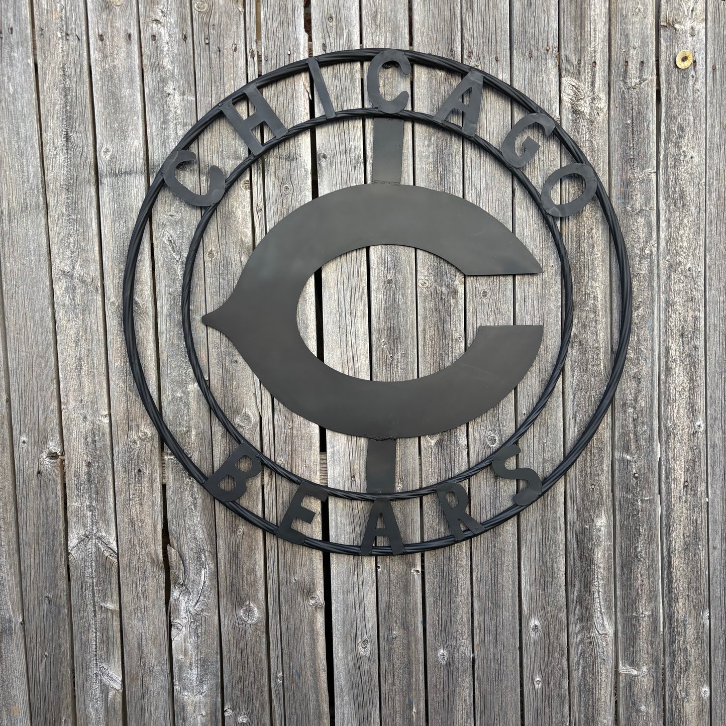 CHICAGO BEARS CUSTOM METAL VINTAGE CRAFT SIGN TEAM RISTIC BLACK HANDMADE