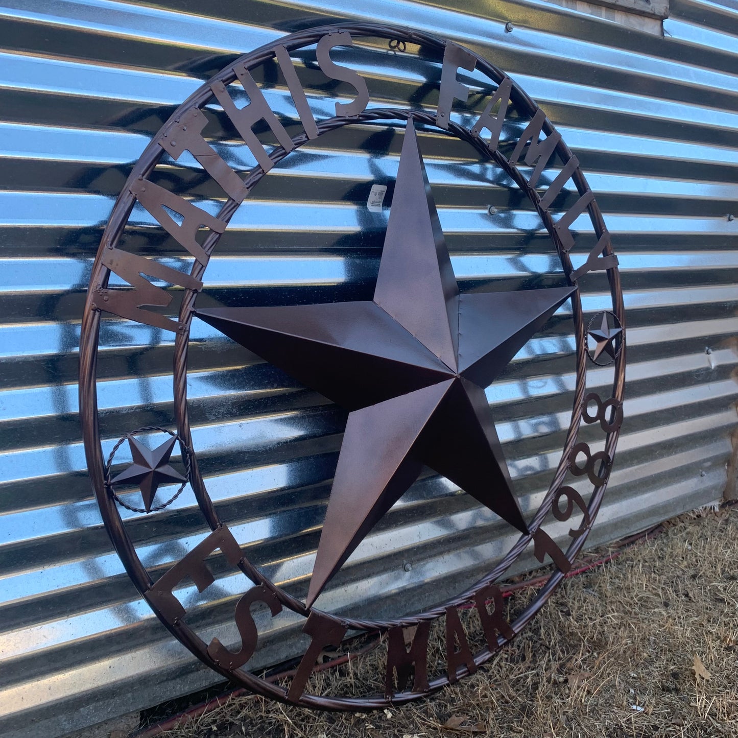 MATHIS STYLE CUSTOM NAME STAR BARN STAR 3d METAL LONESTAR TWISTED ROPE RING WESTERN HOME DECOR RUSTIC BRONZE COPPER HANDMADE 24",32",36",50"