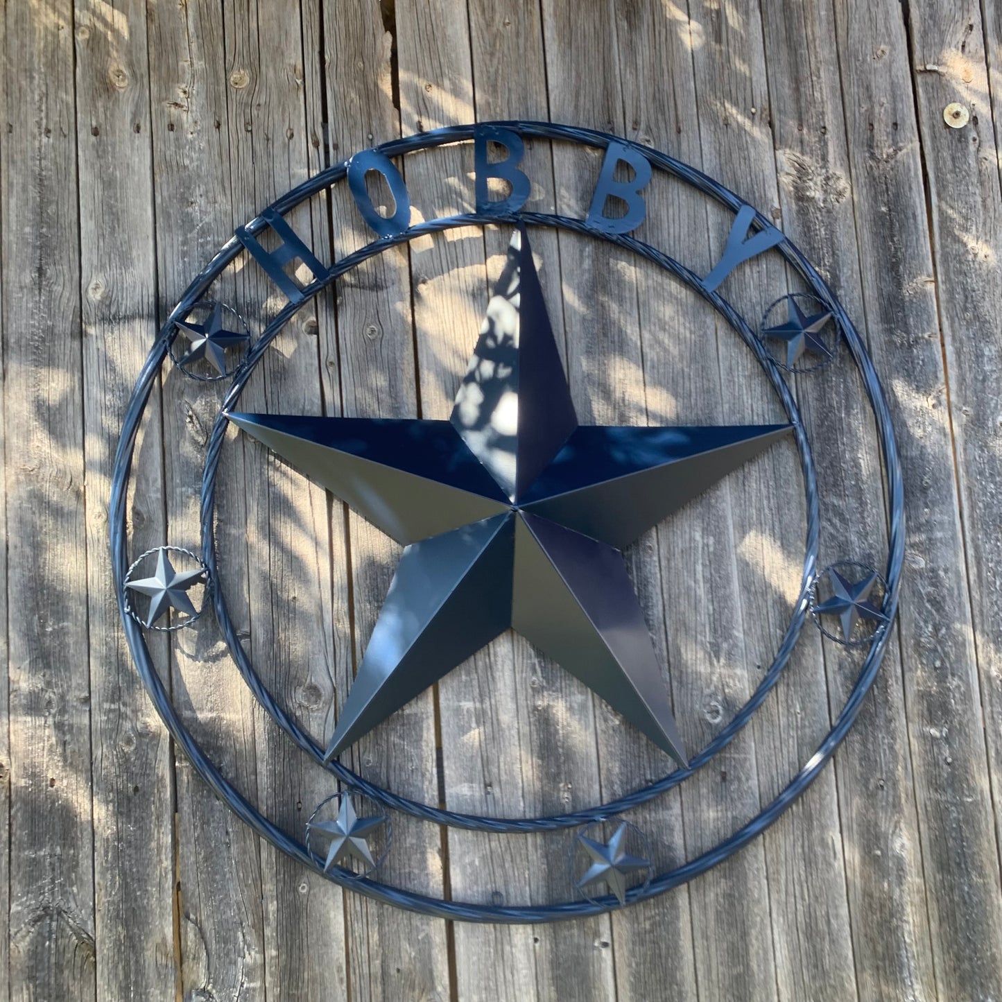 HOBBY STYLE CUSTOM NAME STAR BARN METAL STAR 3d TWISTED ROPE RING WESTERN HOME DECOR RUSTIC NAVY BLUE HANDMADE 24",32",36",50"
