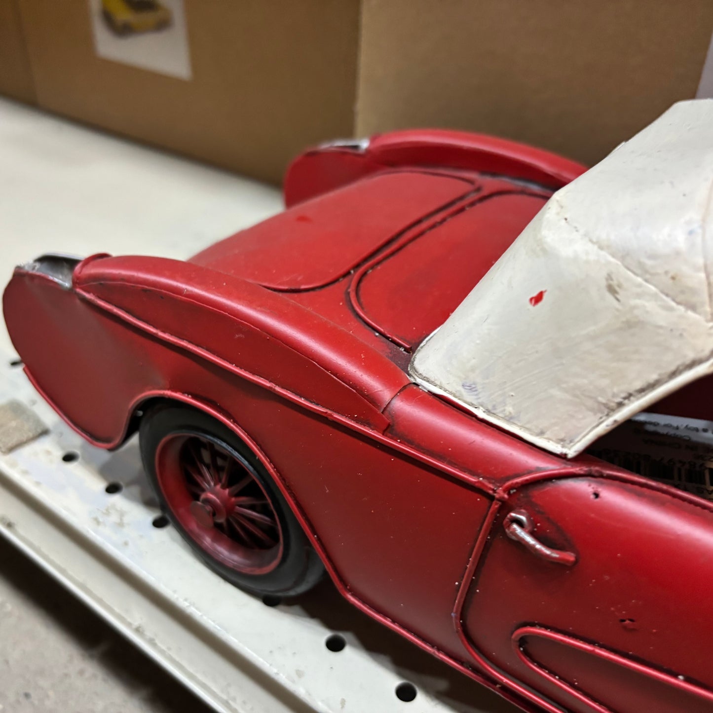 RA0236 RED CLASSIC CAR COVERTIBLE L 18" METAL CAR ART WESTERN HOME DECOR HANDMADE