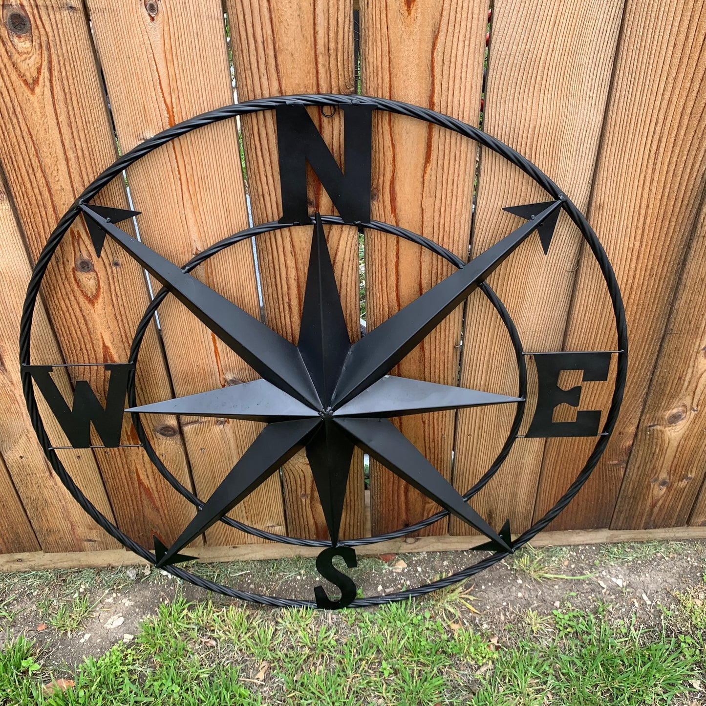 36" COMPASS RUSTIC BLACK METAL SIGN WALL ART WESTERN HOME DECOR HANDMADE NEW