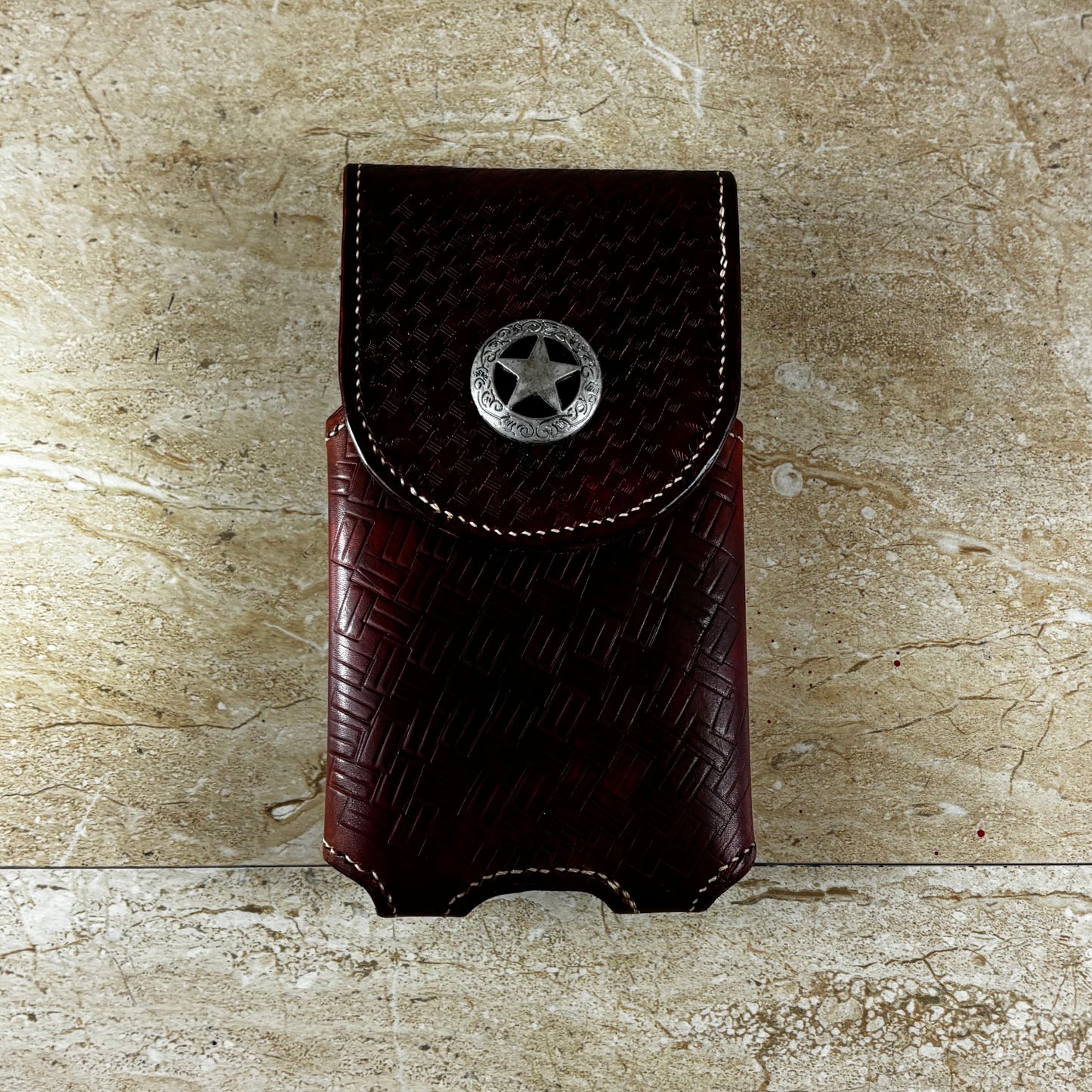 7" LONE STAR LEATHER HOLSTER BROWN STAR POUCH EXTRA LARGE  BELT LOOP CLIP CELL PHONE CASE UNIVERSAL HANDMADE #EH13808