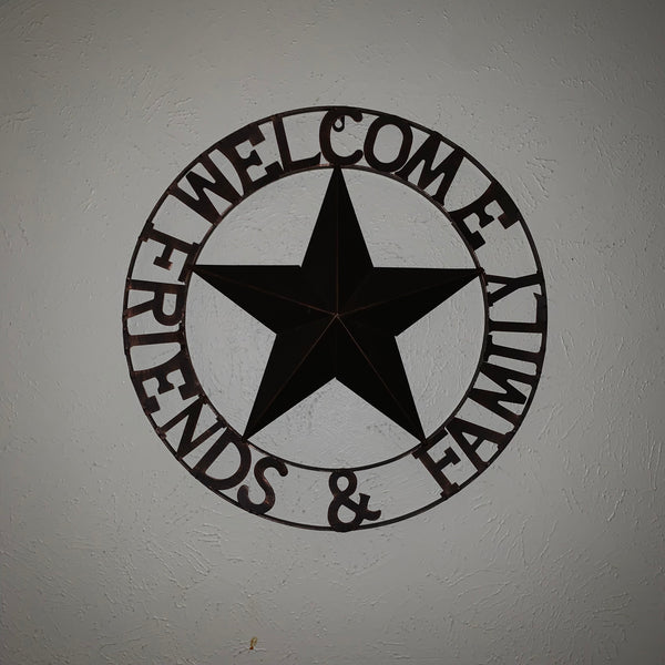 WELCOME FRIENDS FAMILY BARN METAL STAR WALL ART WESTERN HOME DECOR HANDMADE NEW