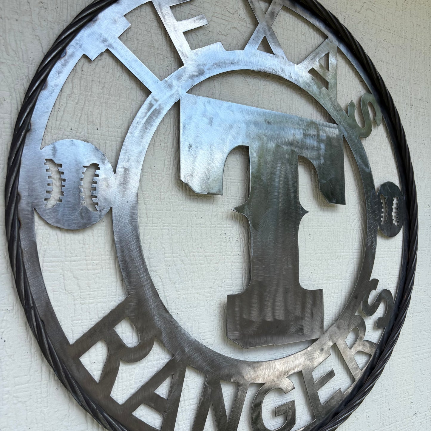 TEXAS RANGERS CUSTOM RAW METAL VINTAGE CRAFT TEAM SIGN TWISTED ROPE RING HANDMADE