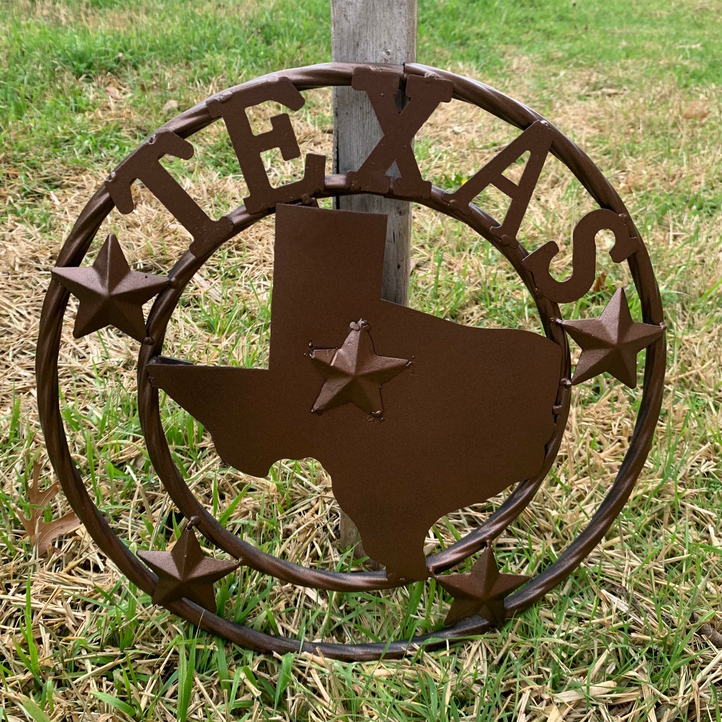 12" STATE OF TEXAS MAP RUSTIC BRONZE TWISTED RING METAL SIGN WESTERN HOME DECOR HANDMADE NEW