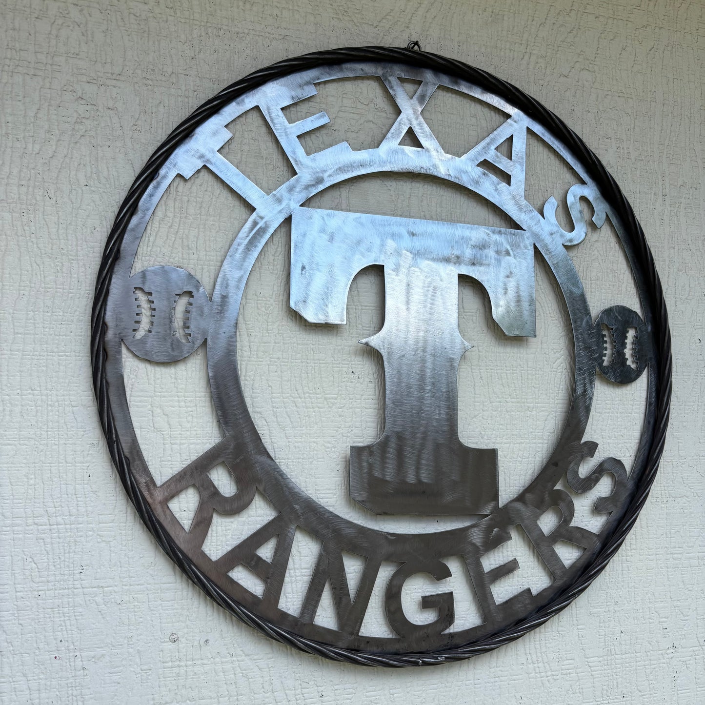 TEXAS RANGERS CUSTOM RAW METAL VINTAGE CRAFT TEAM SIGN TWISTED ROPE RING HANDMADE
