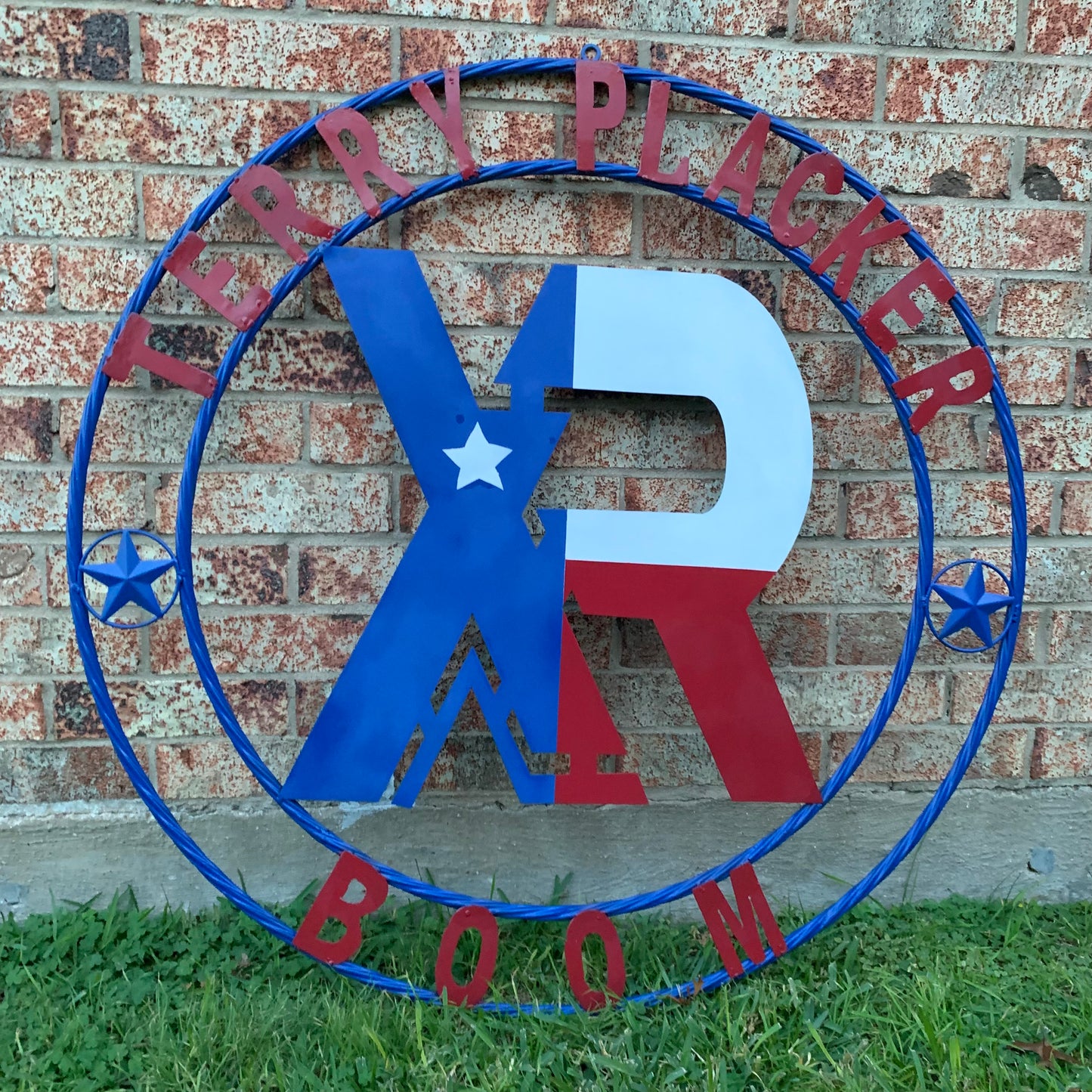 #EH11299 CUSTOM NAME XR ROOFING STYLE SIGN RED,WHITE & BLUE TEXAS FLAG LOGO HANDMADE