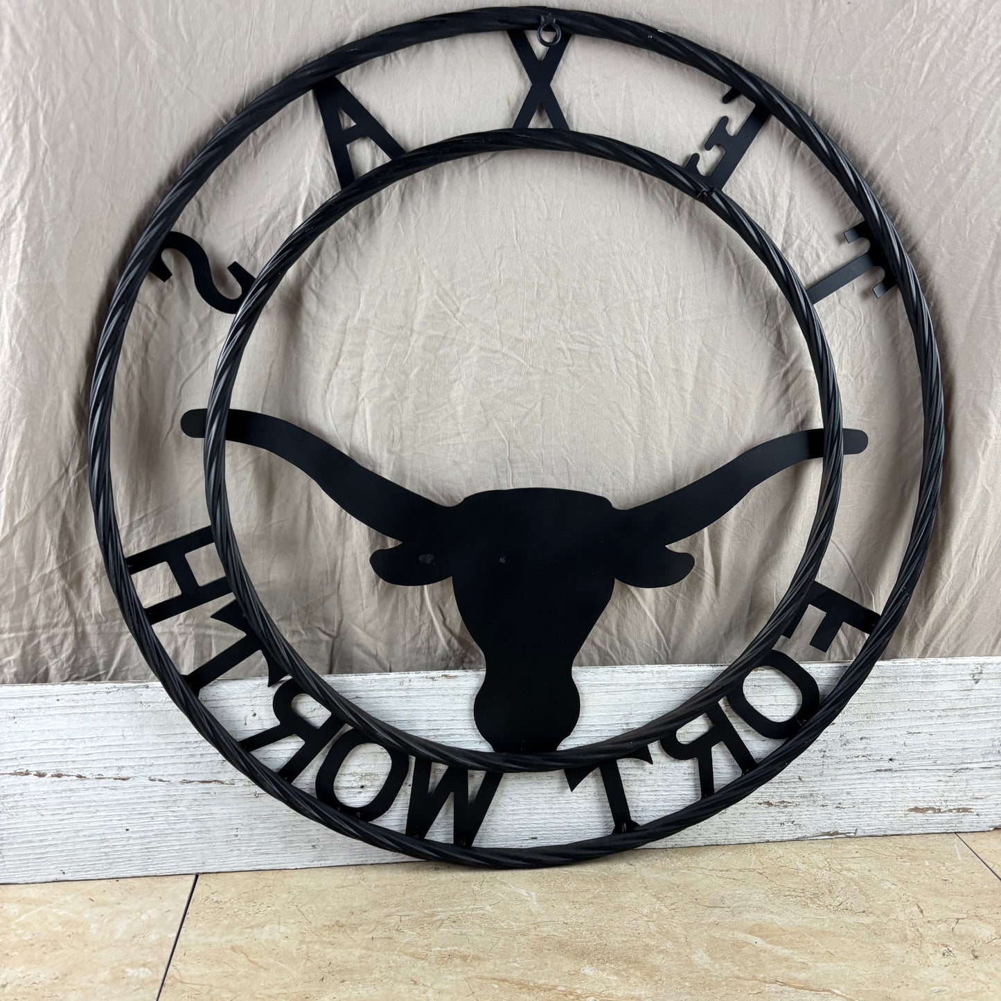 TEXAS FORT WORTH METAL SIGN LONGHORNS ORANGE WESTERN HOME DECOR HANDMADE