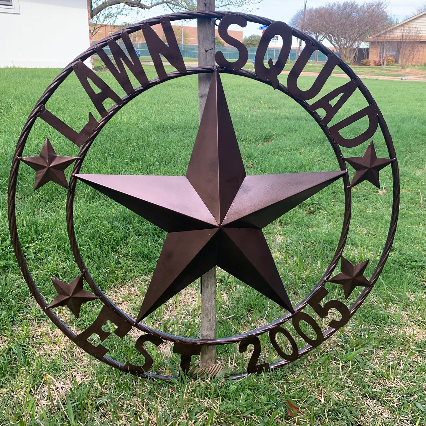 LAWN SQUAD STYLE CUSTOM BARN STAR NAME YOUR CUSTOM NAME STAR METAL NAME BARN STAR WITH TWISTED ROPE RING DESIGN METAL WALL 3d STAR ART WESTERN HOME DECOR RUSTIC BRONZE NEW