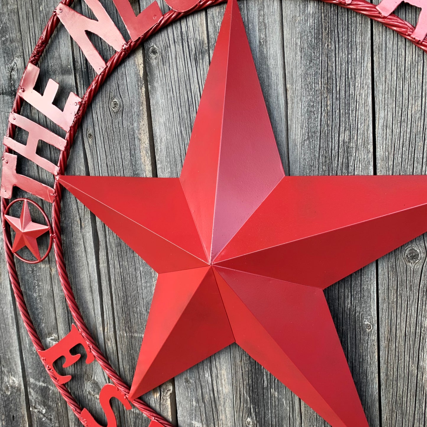 NEGRI FAMILY STYLE YOUR CUSTOM NAME STAR BARN STAR METAL LONE STAR WESTERN HOME DECOR RUSTIC BURGUNDY RED HANDMADE 24",32",36",50"