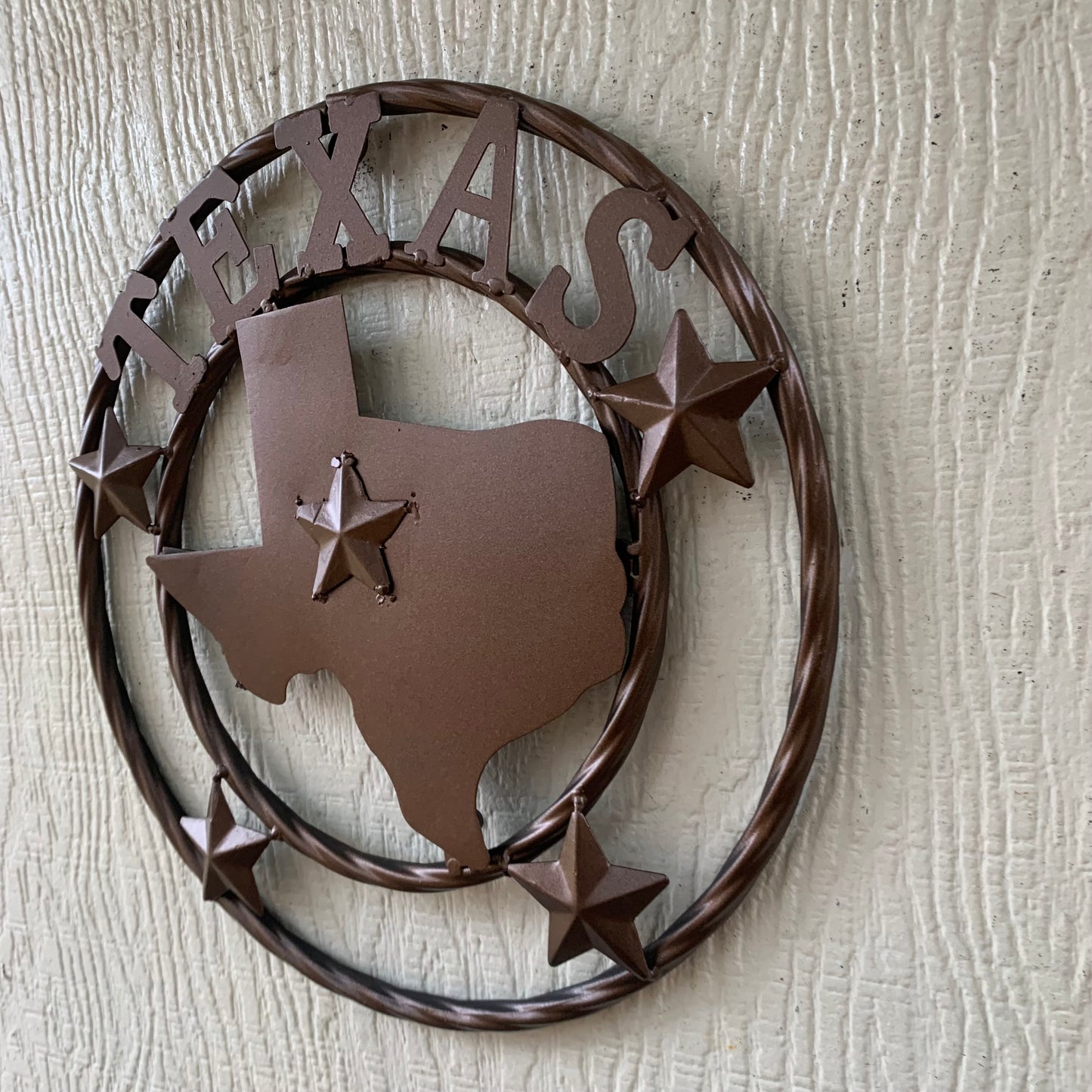 12" STATE OF TEXAS MAP RUSTIC BRONZE TWISTED RING METAL SIGN WESTERN HOME DECOR HANDMADE NEW