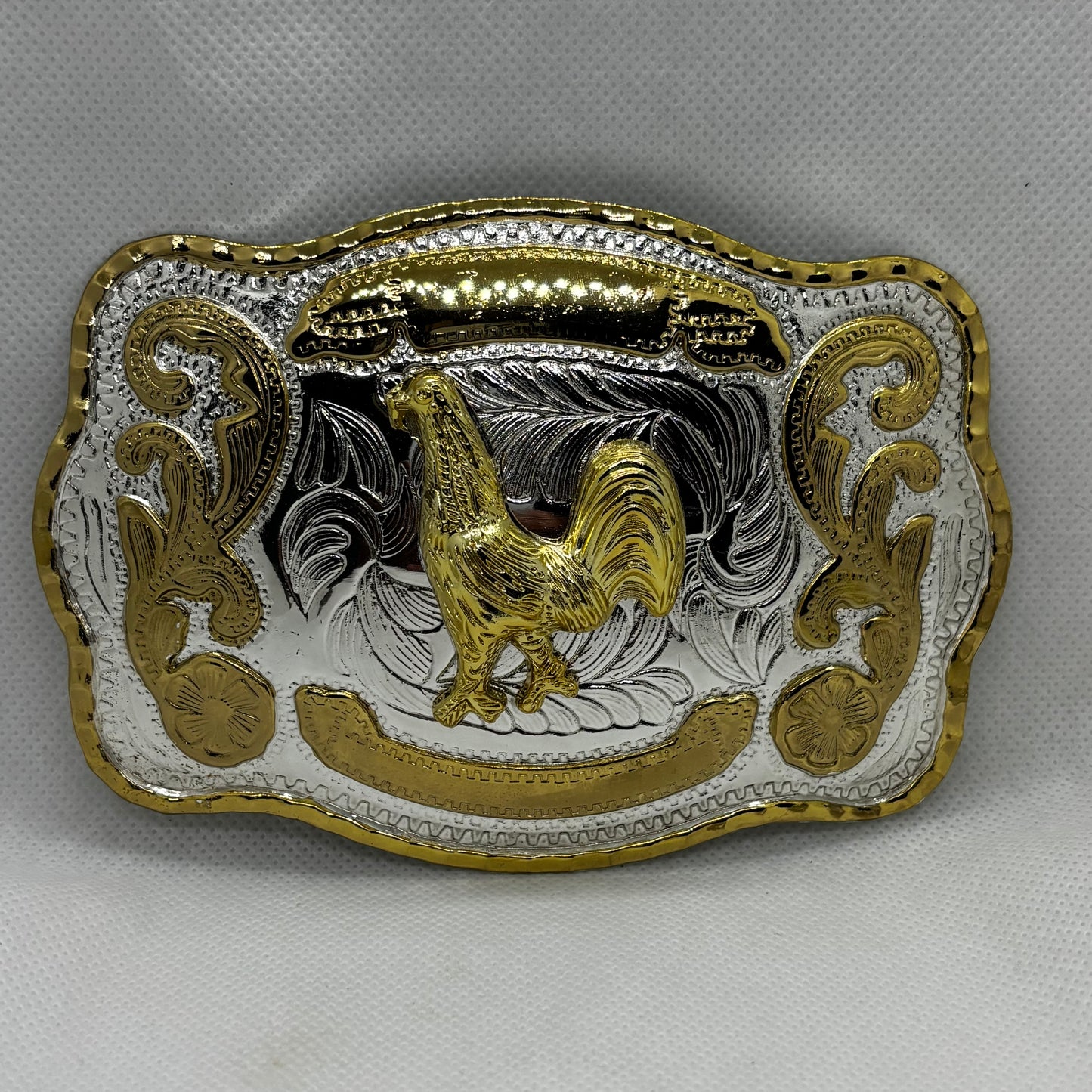 ROOSTER BELT BUCKLE GOLD SILVER WESTERN BUCKLE CRAFT HANDMADE 5.5" X 4" #EH13802