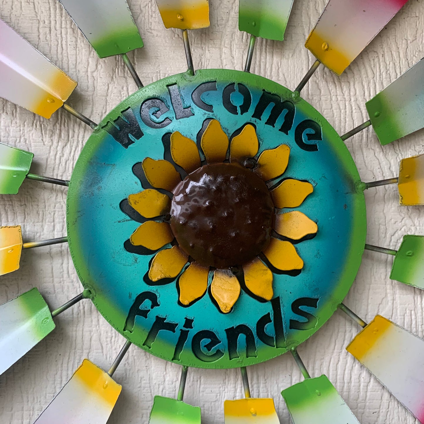 32" WINDMILL WELCOME FRIENDS FARMHOUSE WALL ART METAL WESTERN HOME DECOR NEW #EH12175