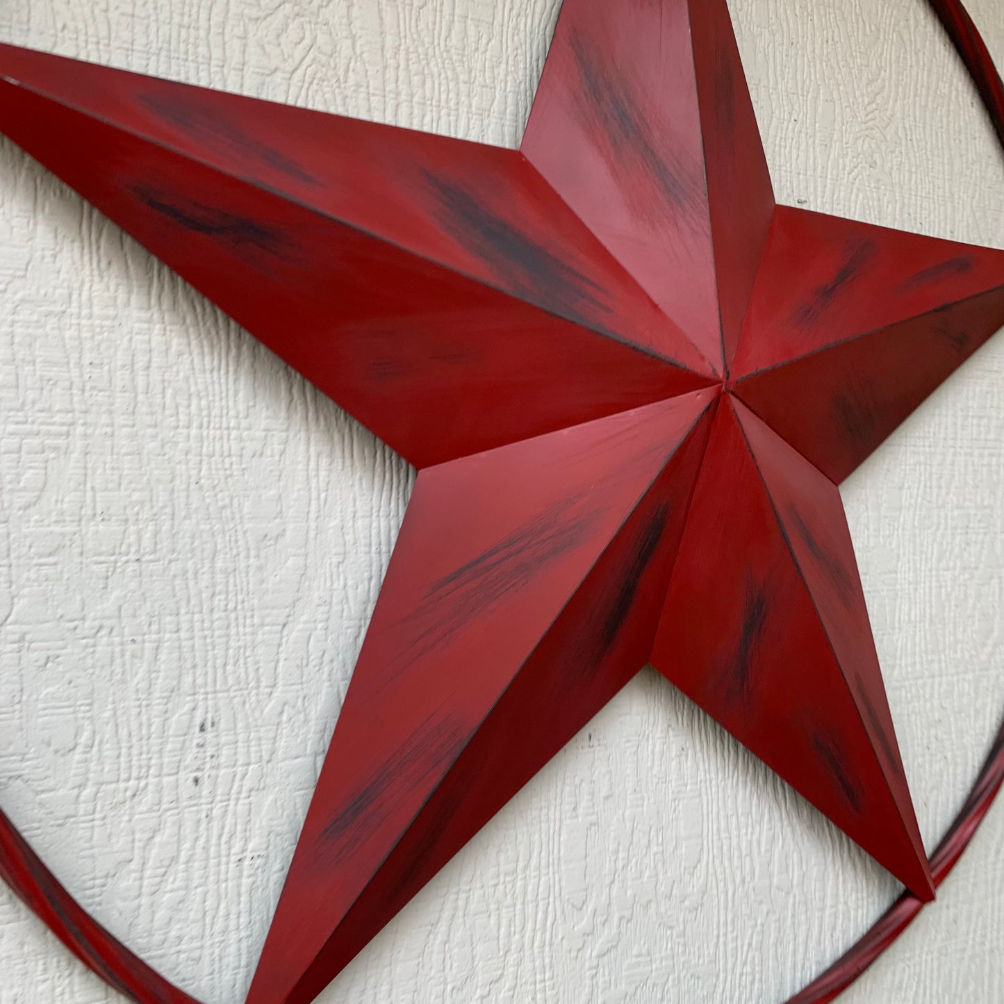 RED DISTRESSED STAR TWO TONE TEXTURE BARN STAR METAL LONESTAR TWISTED ROPE RING WESTERN HOME DECOR HANDMADE NEW #EH12958
