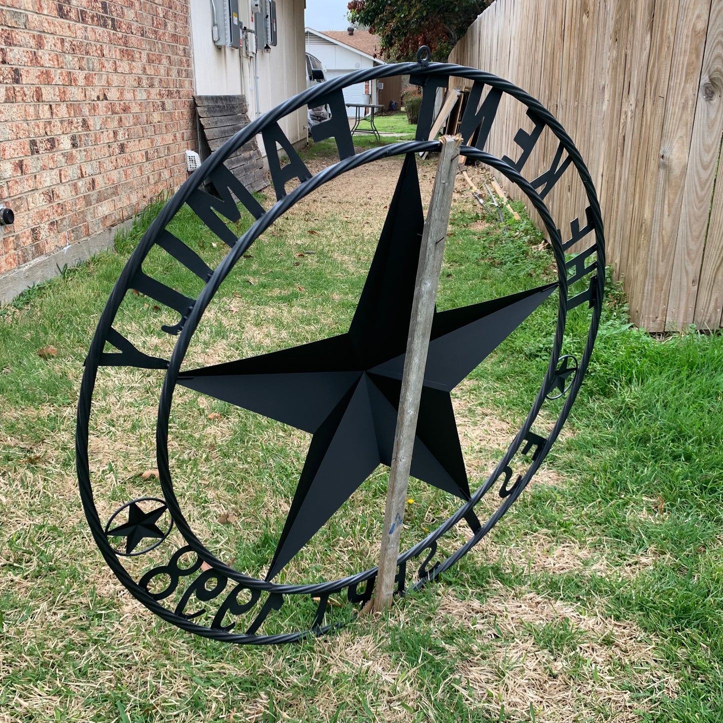 KENT STYLE CUSTOM STAR NAME BARN METAL STAR 3d TWISTED ROPE RING WESTERN HOME DECOR RUSTIC GREY SILVER HANDMADE 24",32",36",50"