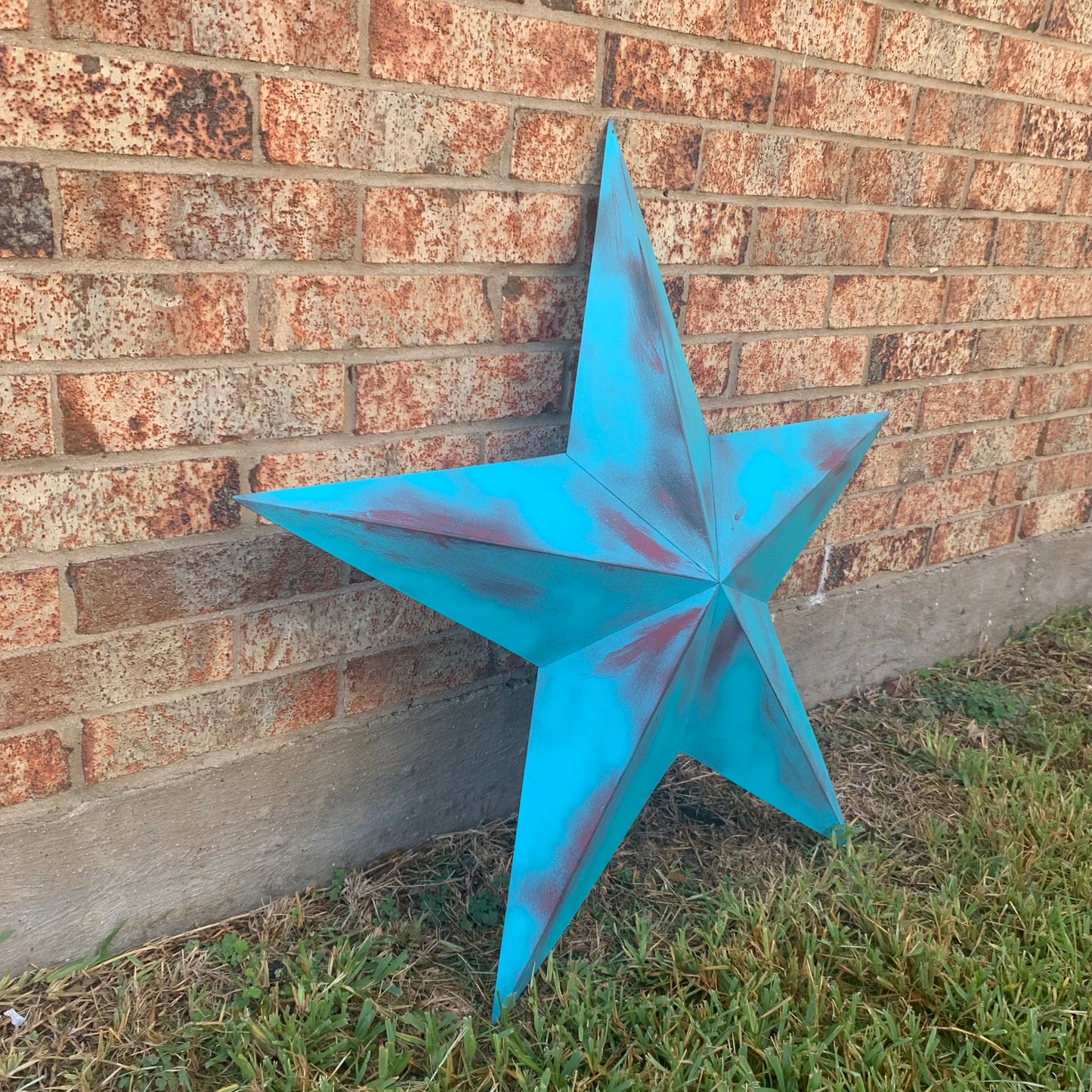 #EH10540 TURQUOISE DISTRESSED TWO TONE BARN STAR METAL ART WESTERN HOME DECOR HANDMADE NEW