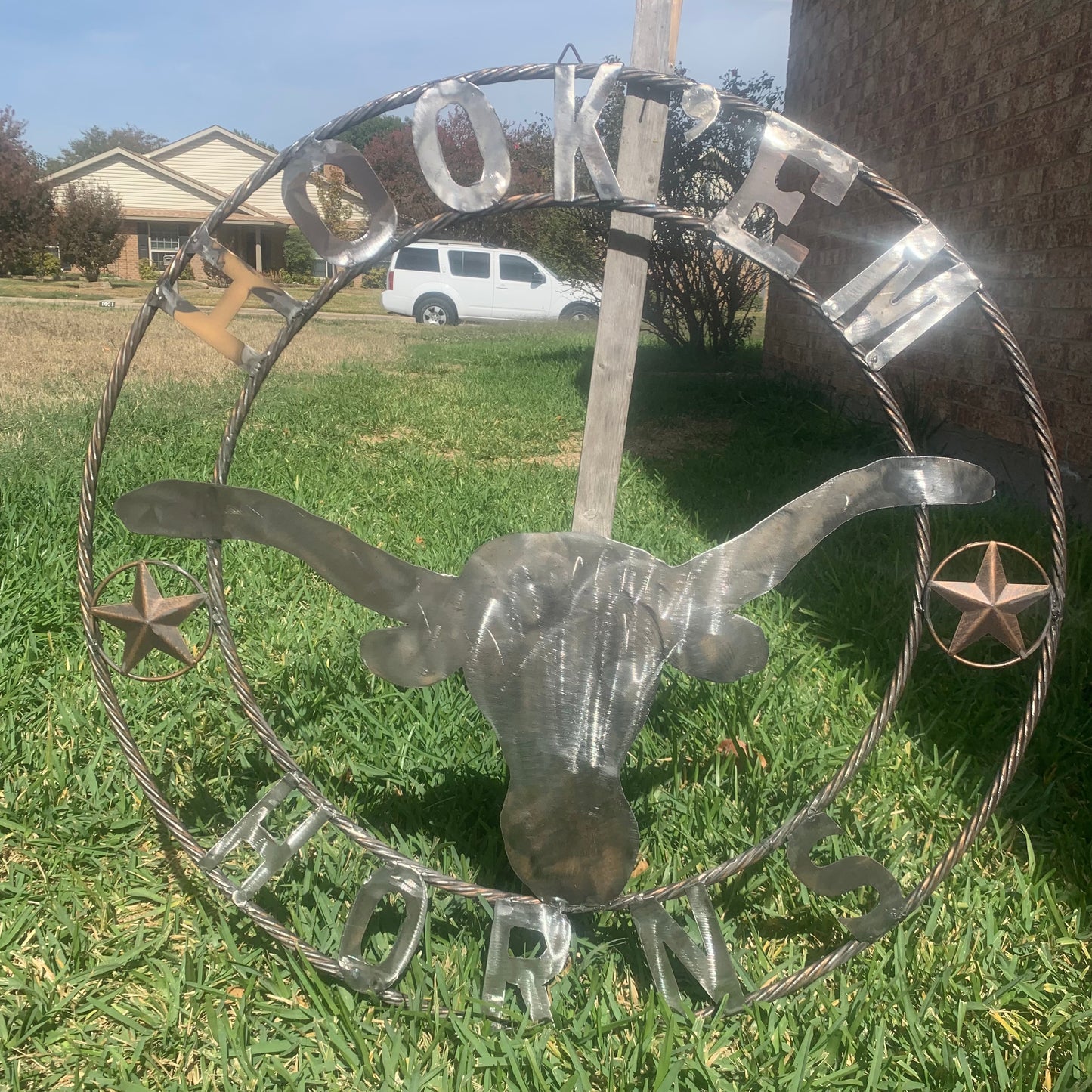 HOOKEM HORNS & LONE STAR TEXAS LONGHORNS HOOK EM RAW METAL UNPAINTED CUSTOM VINTAGE CRAFT WALL ART TEAM SIGN HANDMADE