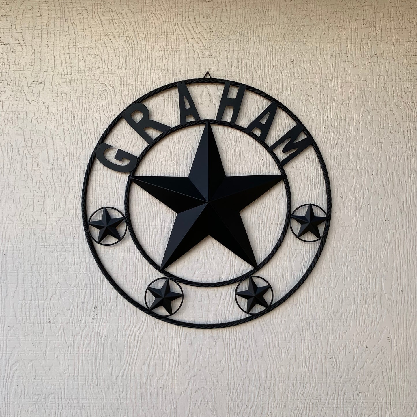 GRAHAM STYLE YOUR CUSTOM NAME STAR BARN STAR METAL LONE STAR WESTERN HOME DECOR RUSTIC BLACK HANDMADE 24",32",36",50"