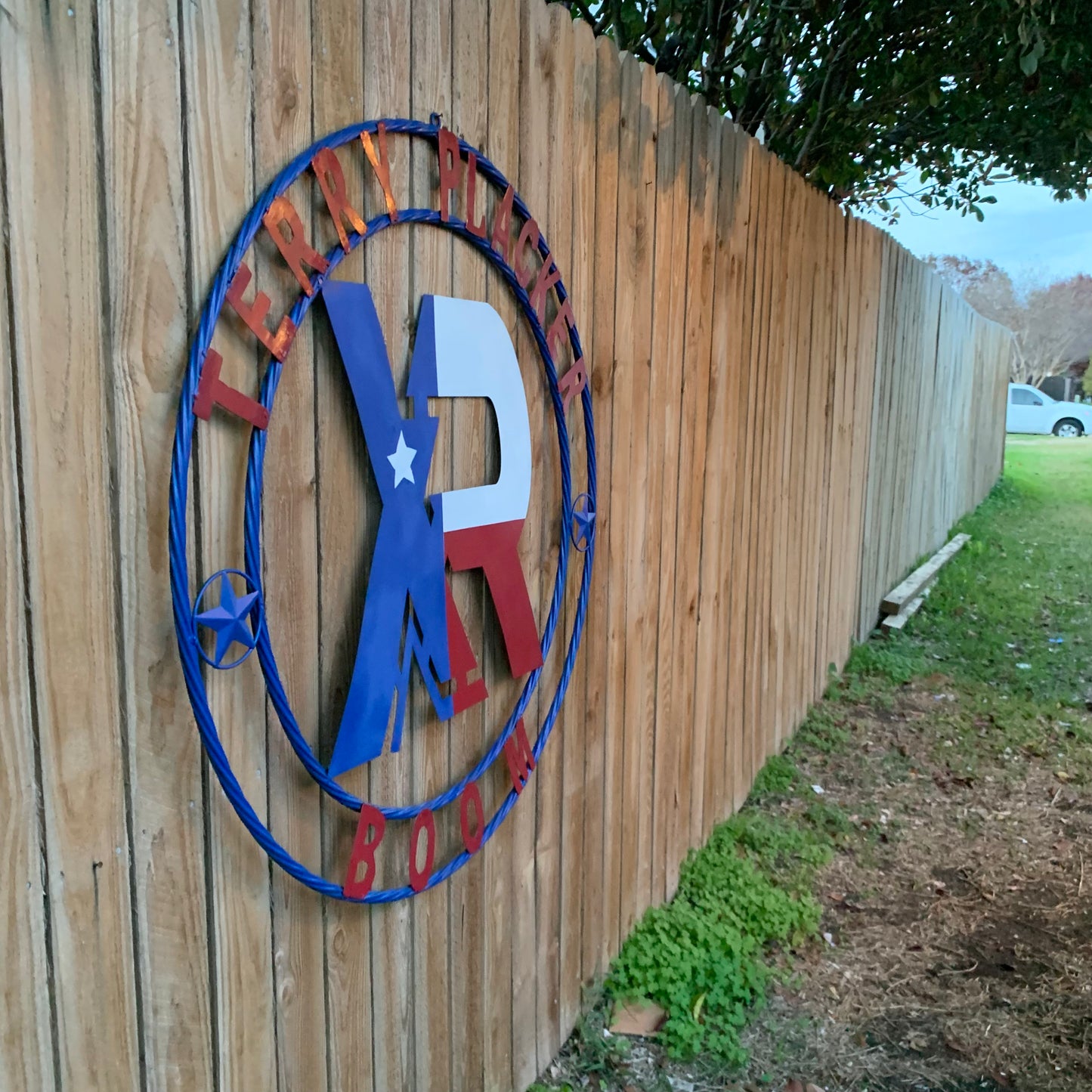 #EH11299 CUSTOM NAME XR ROOFING STYLE SIGN RED,WHITE & BLUE TEXAS FLAG LOGO HANDMADE