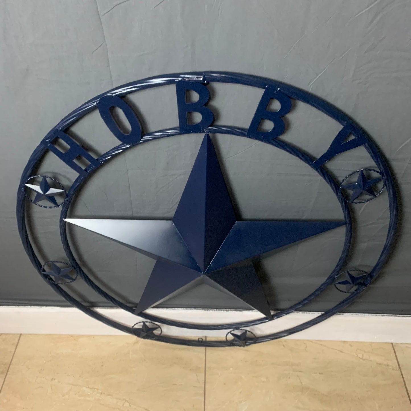HOBBY STYLE CUSTOM NAME STAR BARN METAL STAR 3d TWISTED ROPE RING WESTERN HOME DECOR RUSTIC NAVY BLUE HANDMADE 24",32",36",50"