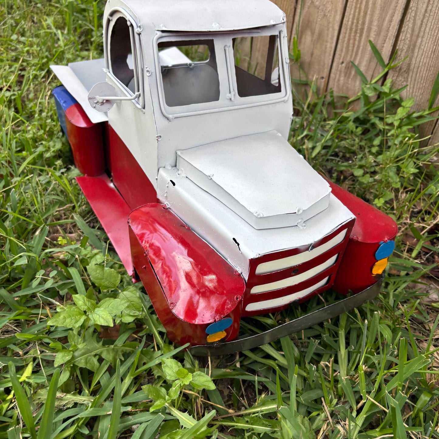 TEXAS FLAG TRUCK 20" PICKUP PATRIOTIC TRUCK RED WHITE BLUE METAL VINTAGE GARDEN ART FIGURINE WESTERN HOME DECOR HANDMADE #EH12866