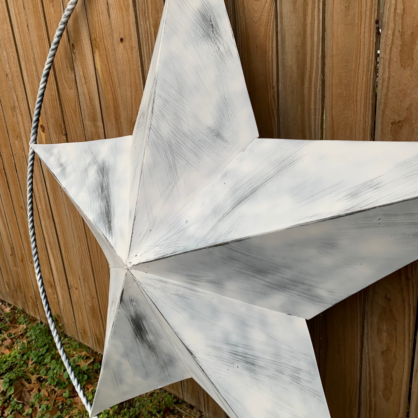 5 FOOT WHITE DISTRESSED STAR TWO TONE TEXTURE BARN STAR METAL LONESTAR TWISTED ROPE RING WESTERN HOME DECOR HANDMADE NEW