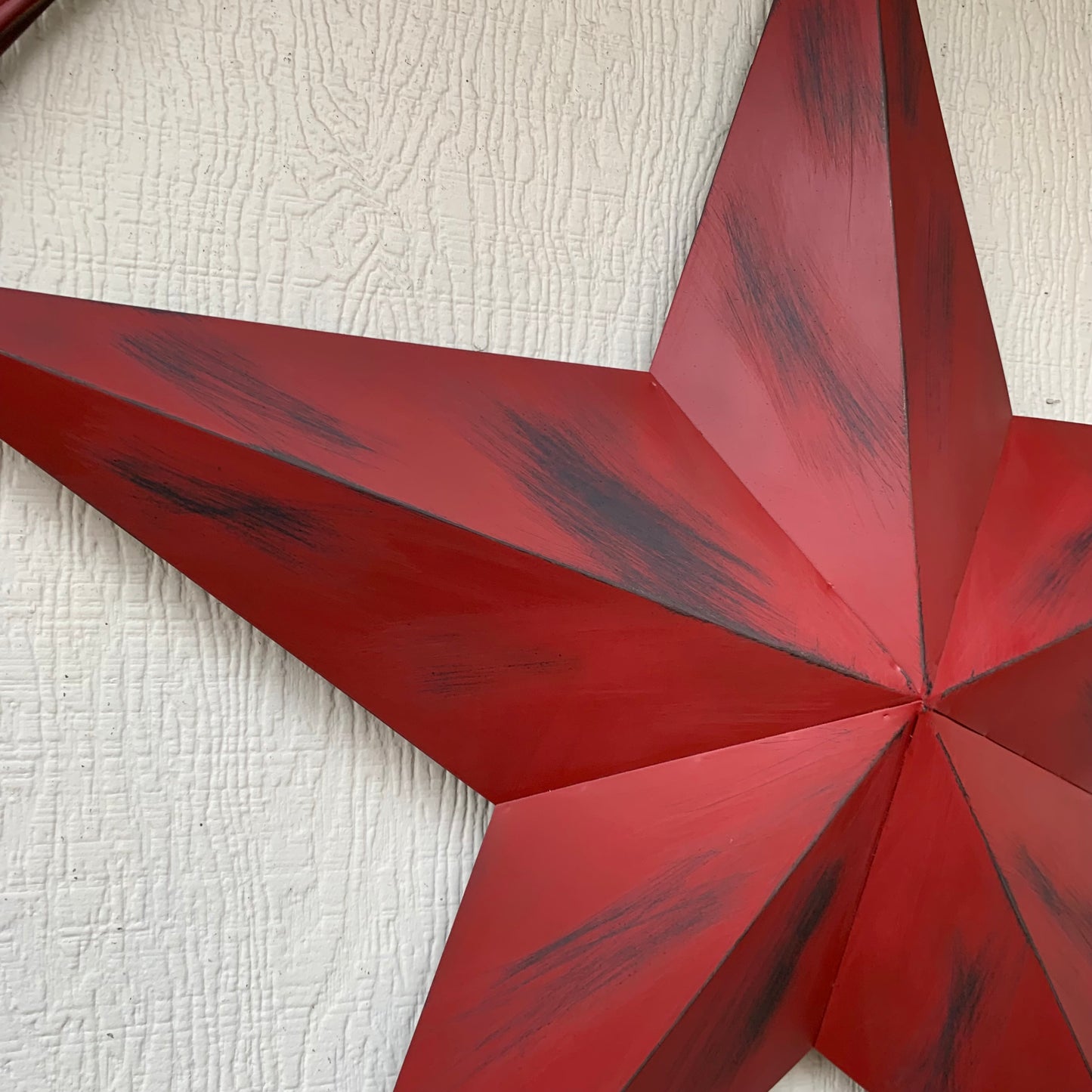 RED DISTRESSED STAR TWO TONE TEXTURE BARN STAR METAL LONESTAR TWISTED ROPE RING WESTERN HOME DECOR HANDMADE NEW #EH12958