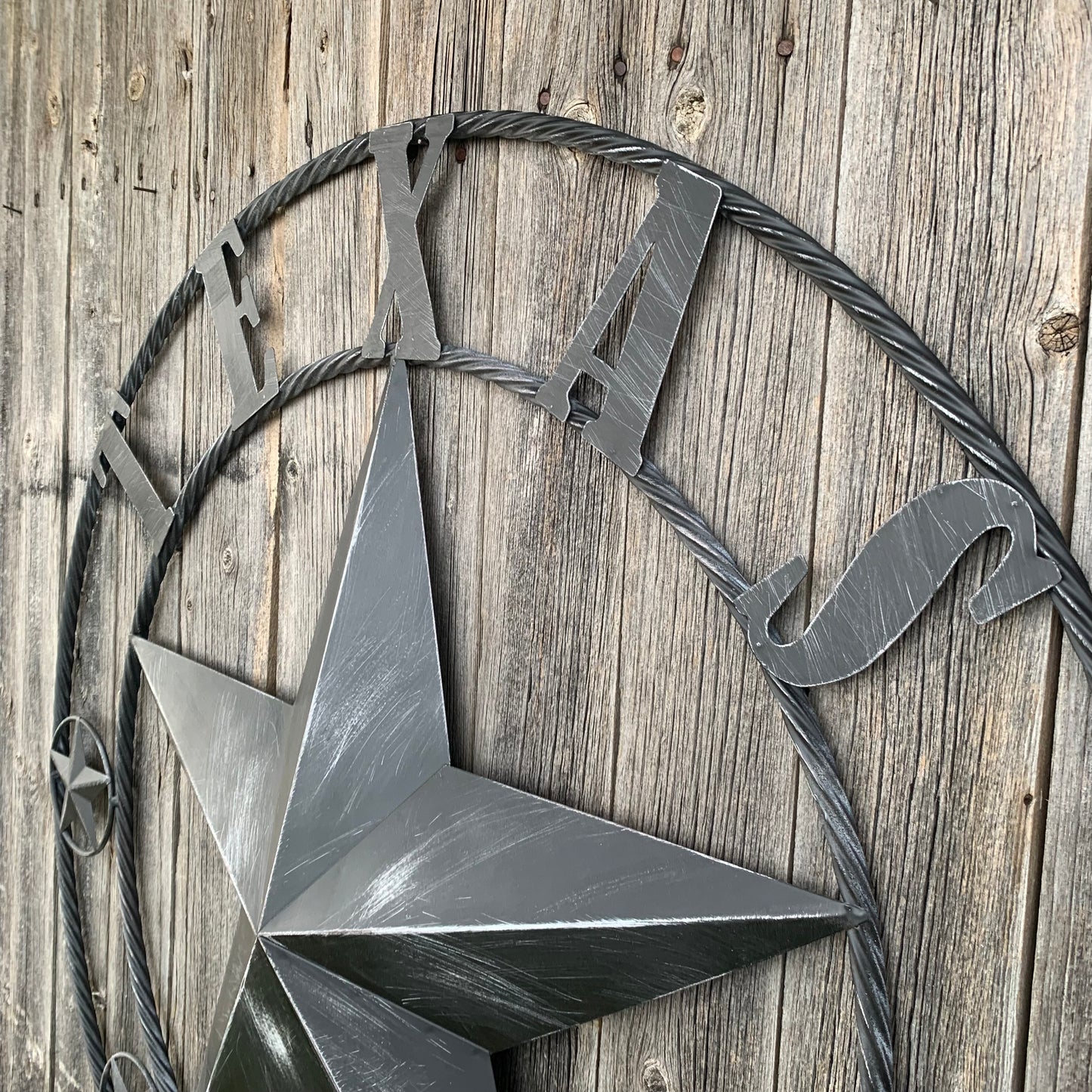 TEXAS BLACK DISTRESSED STAR TWO TONE TEXTURE BARN STAR METAL LONESTAR TWISTED ROPE RING WESTERN HOME DECOR HANDMADE NEW