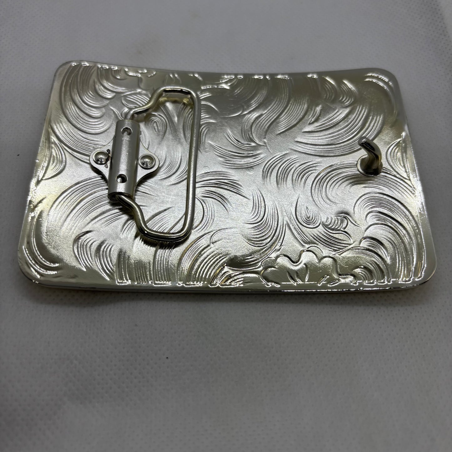 ROOSTER BELT BUCKLE GOLD WHITE WESTERN METAL BUCKLE FASHION ART 4.5" X 3.5"  #EH13237
