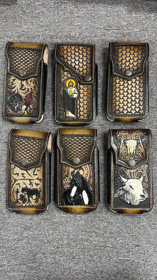 7" LEATHER HOLSTER POUCH EXTRA LARGE  BELT LOOP CELL PHONE CASE UNIVERSAL OVERSIZE MULTI STYLES MADE MEXICO