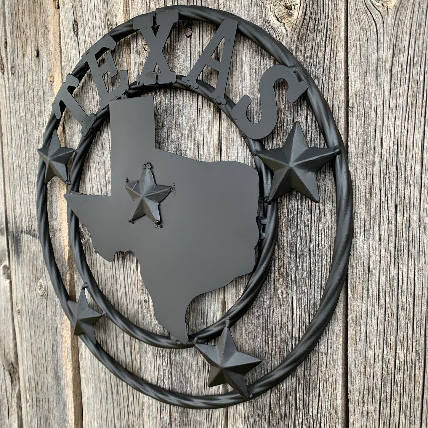 12" STATE OF TEXAS MAP RUSTIC BLACK TWISTED RING METAL SIGN WESTERN HOME DECOR HANDMADE NEW