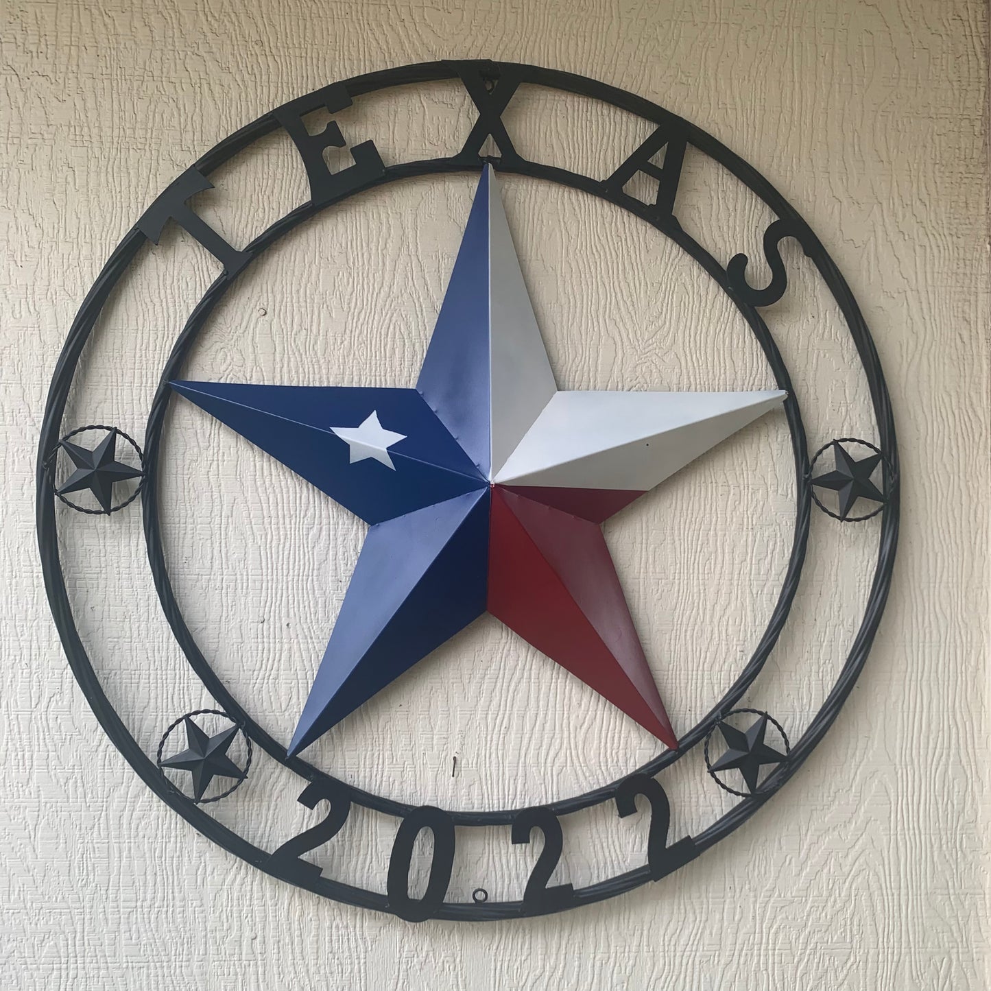 TEXAS 2022 STYLE CUSTOM NAME BARN STAR METAL LONESTAR 3d TWISTED BLACK ROPE RING WESTERN HOME DECOR   HANDMADE 24",32",36"