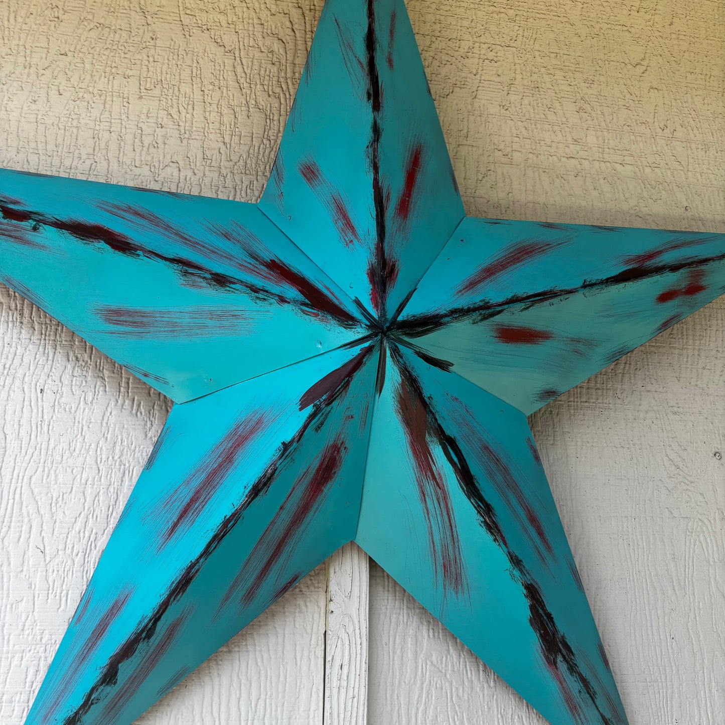 TURQUOISE DISTRESSED TWO TONE BARN STAR METAL ART WESTERN HOME DECOR HANDMADE