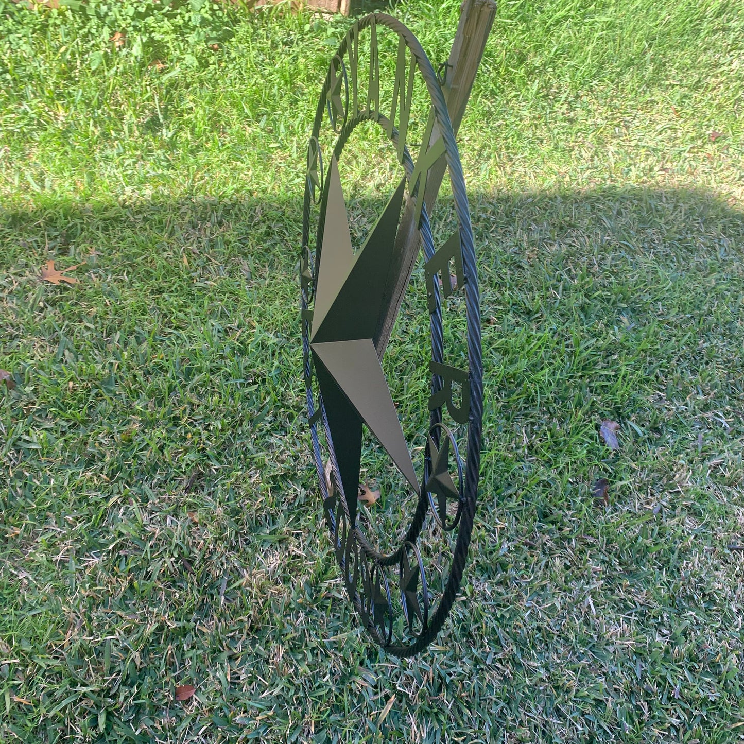 YANKER STYLE CUSTOM NAME STAR BARN METAL STAR 3d TWISTED ROPE RING WESTERN HOME DECOR RUSTIC BLACK HANDMADE 24",32",36",50"
