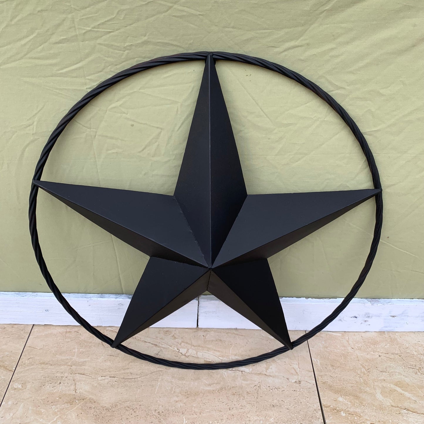 RUSTIC BLACK BARN STAR 3d TWISTED ROPE RING WESTERN HOME DECOR HANDMADE NEW 3" TO 72"-#EH10608