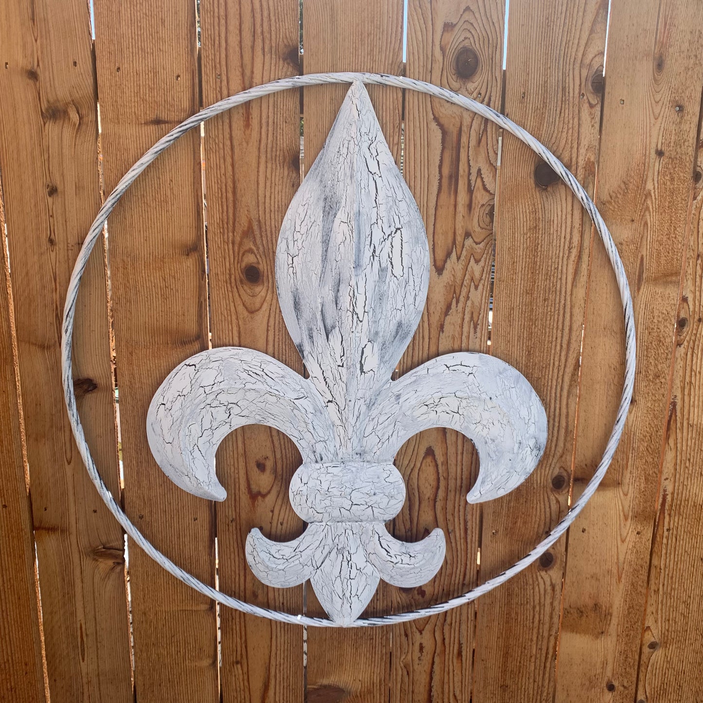 24",36" FLEUR DE LIS METAL CRACKLE WHITE WESTERN HOME DECOR HANDMADE WALL ART NEW #EH10149