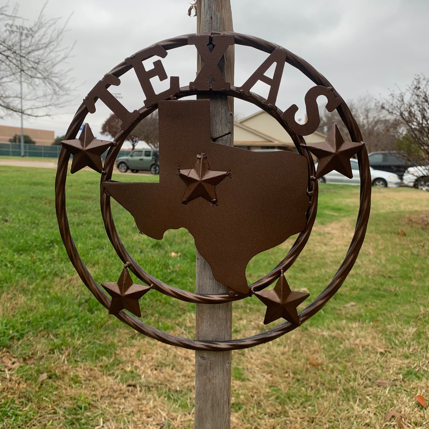 12" STATE OF TEXAS MAP RUSTIC BRONZE TWISTED RING METAL SIGN WESTERN HOME DECOR HANDMADE NEW