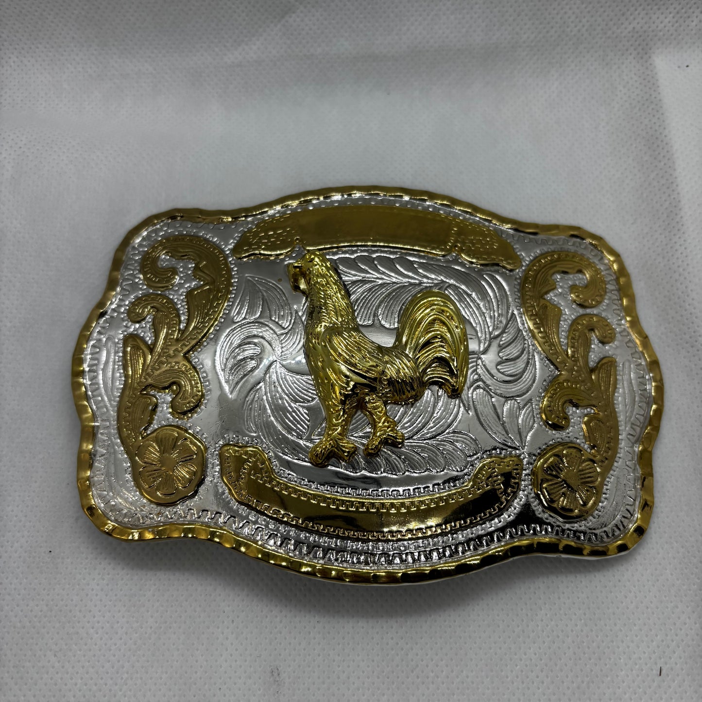 ROOSTER BELT BUCKLE GOLD SILVER WESTERN BUCKLE CRAFT HANDMADE 5.5" X 4" #EH13802