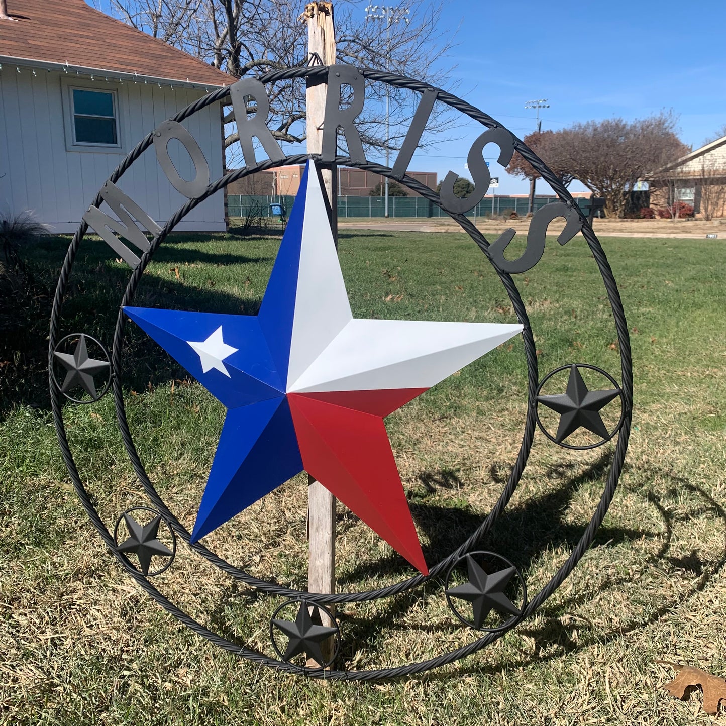 MORRISS TEXAS FLAG STYLE CUSTOM NAME STAR TWISTED ROPE BLACK RING WESTERN HOME DECOR HANDMADE
