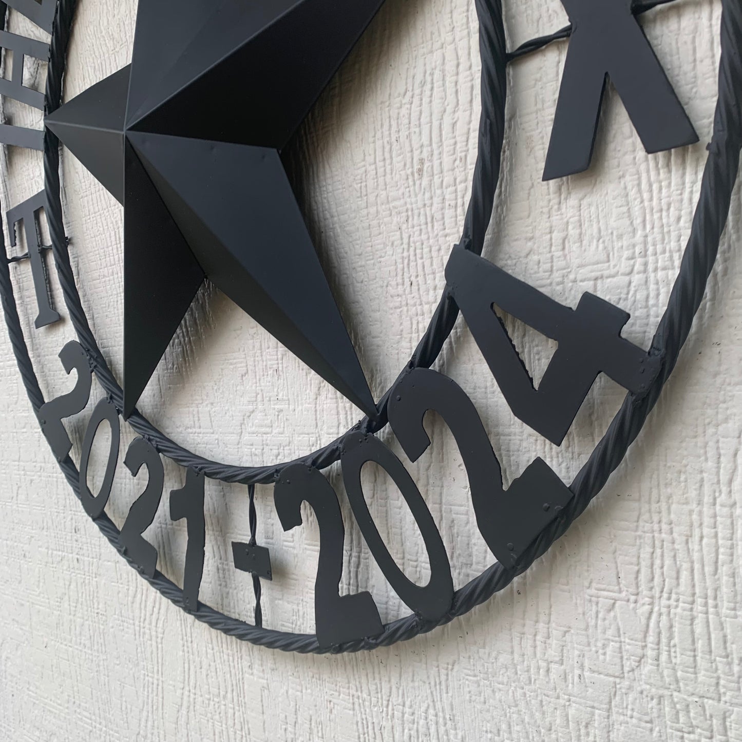 MARDENS STYLE CUSTOM NAME STAR BARN METAL STAR 3d TWISTED ROPE RING WESTERN HOME DECOR RUSTIC BLACK HANDMADE 24",32",36",50"