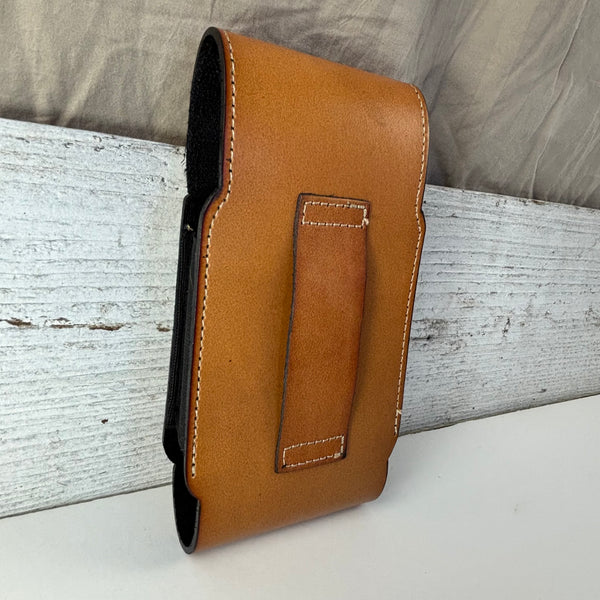 7" HORSE LEATHER HOLSTER TAN POUCH EXTRA LARGE  BELT LOOP CELL PHONE CASE UNIVERSAL OVERSIZE