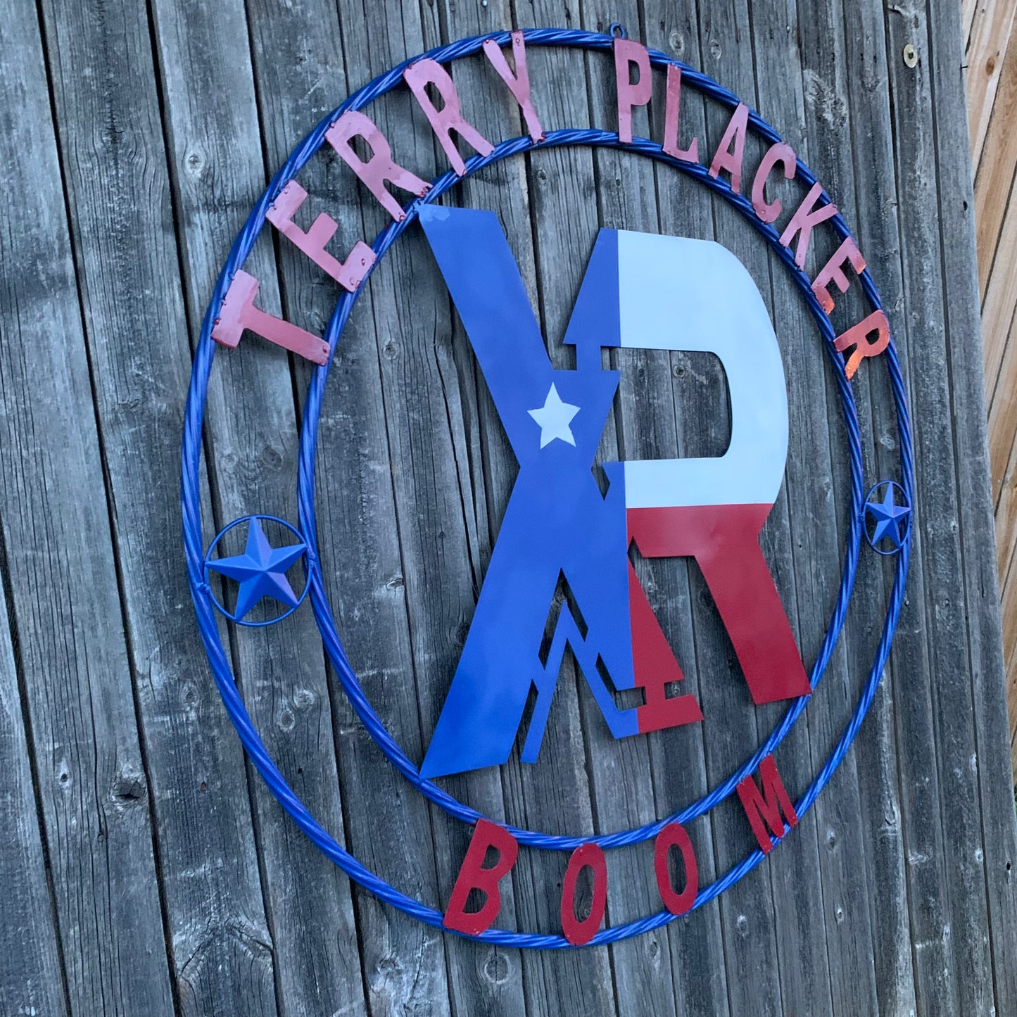 #EH11299 CUSTOM NAME XR ROOFING STYLE SIGN RED,WHITE & BLUE TEXAS FLAG LOGO HANDMADE